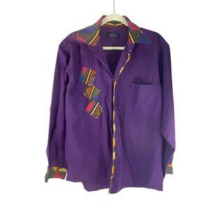 Vintage Yves Dorsey Purple Shirt Men’s Size L African-Inspired Accents Unique Co